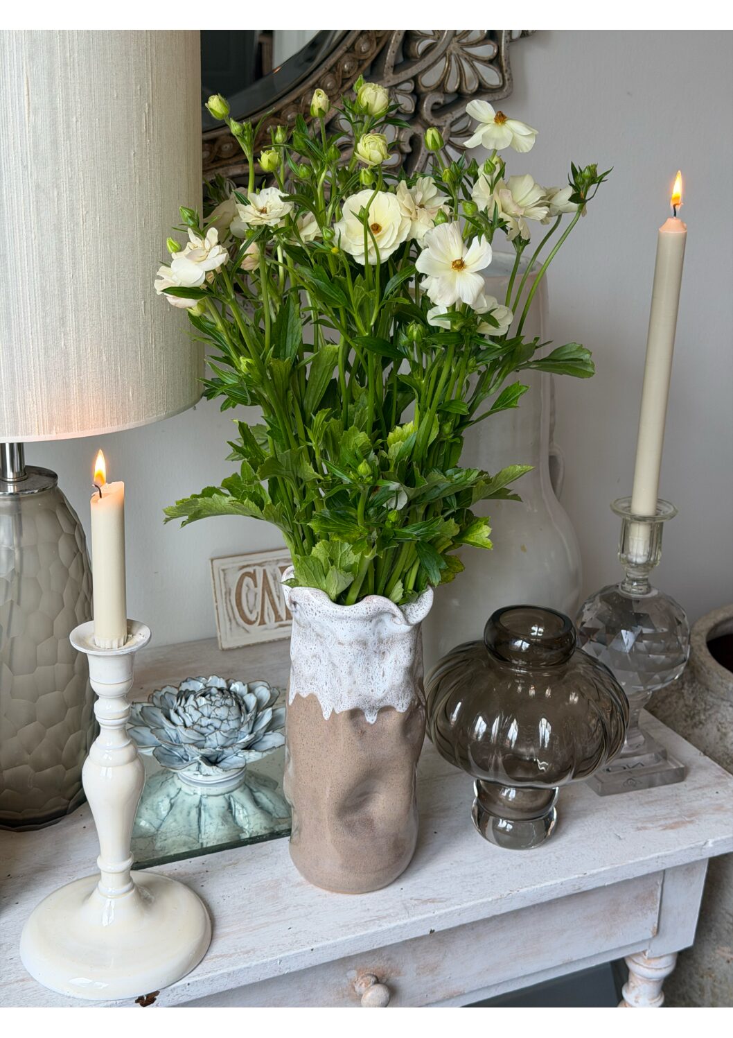 Vase krøllet stor brun/hvid